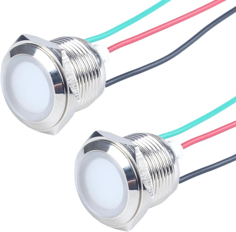 DMWD 16mm 12V-24V Two Colors Metal LED Indicator Light, Waterproof Common Cathode Dual Color Led Signal Lamp, Red and Green LED in 1 with Wires to Indicate The Power Supply Status 2Pcs - Image 1